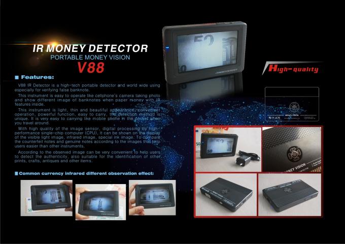 4.3 inch LCD Screen Infrared Money Detector , Portable Colorful Detector with Lithium Batter